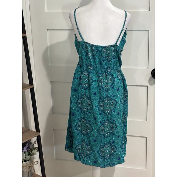 Mix & Co Womens Dress Large Green Multicolor Sleeveless Spaghetti Strap Ruffle - Picture 2 of 5